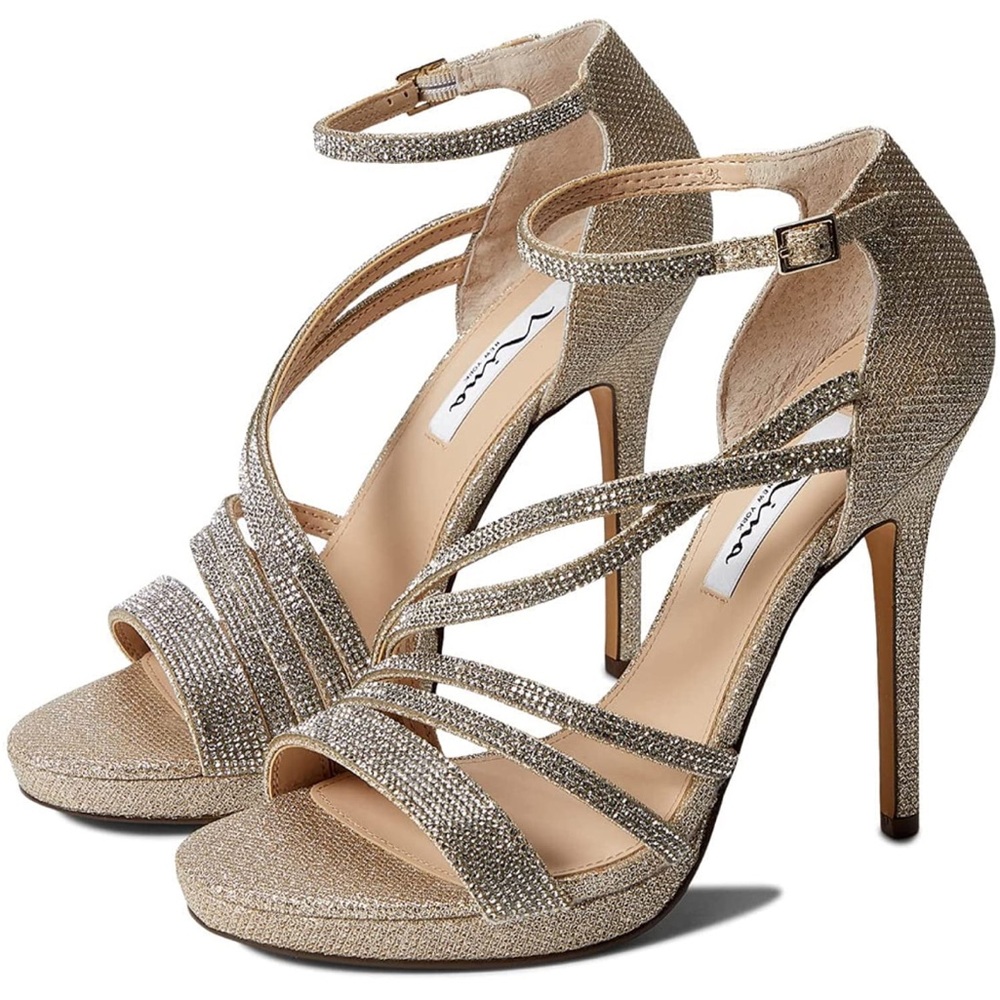 Nina Gold Strappy Sparkly Heels for Special Occasions.EUC
